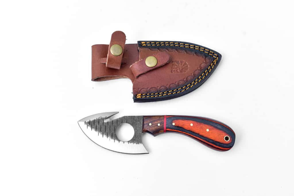 Gut Hook Skinner Knife with exotic wood handle and leather sheath by Titan K TS-2 on Tampa Home & Garden Store
