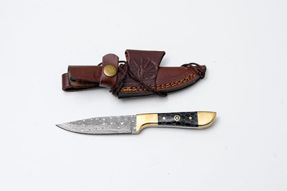 Damascus hunting knife TK-413 Golden Serpent with patterned blade and brass-gold handle on Tampa Home & Garden Store