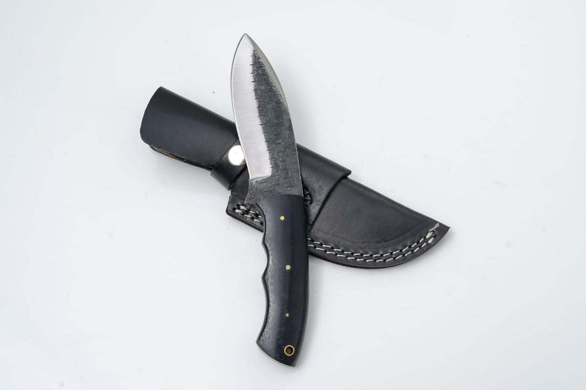 Titan TC-002 high carbon blade knife with black handle and stitched leather sheath on Tampa Home & Garden Store