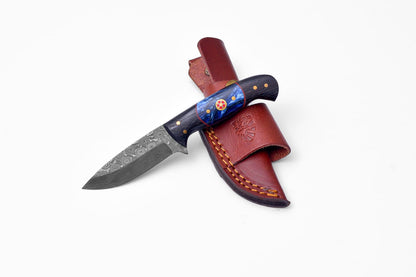 Damascus steel knife TK-422 with blue resin and wenge wood handle Titan International K on Tampa Home & Garden Store