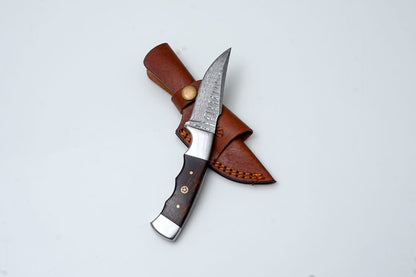 Damascus steel hunting knife TK-429 with wenge wood handle and leather sheath Titan International K on Tampa Home & Garden Store