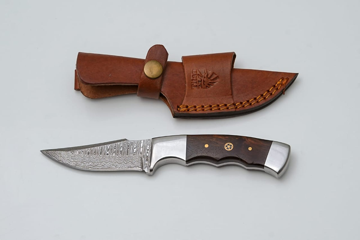 Damascus steel knife TK-429 with wenge wood handle and leather sheath Titan International K on Tampa Home & Garden Store