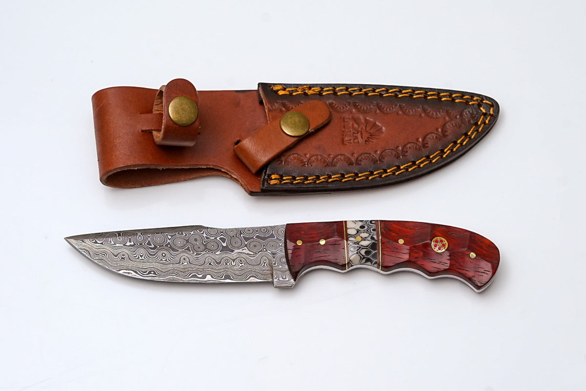 Damascus steel hunting knife Crimson Mirage TK-450 by Titan with bloodwood handle leather sheath on Tampa Home & Garden Store