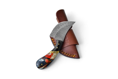 Damascus Curve Utility Knife TK-460 fixed blade by Titan Intl K with leather sheath on Tampa Home & Garden Store