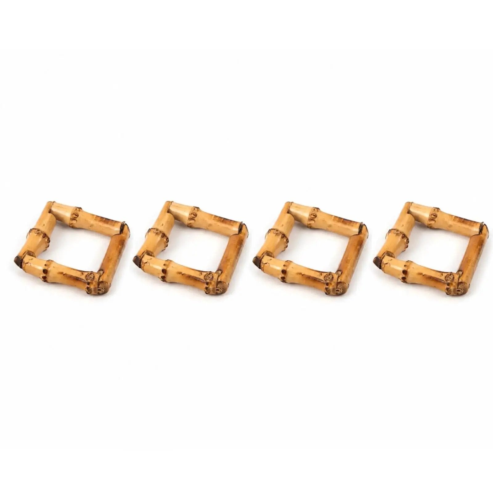 Set of 4 natural bamboo square napkin rings for table setting on Tampa Home & Garden Store