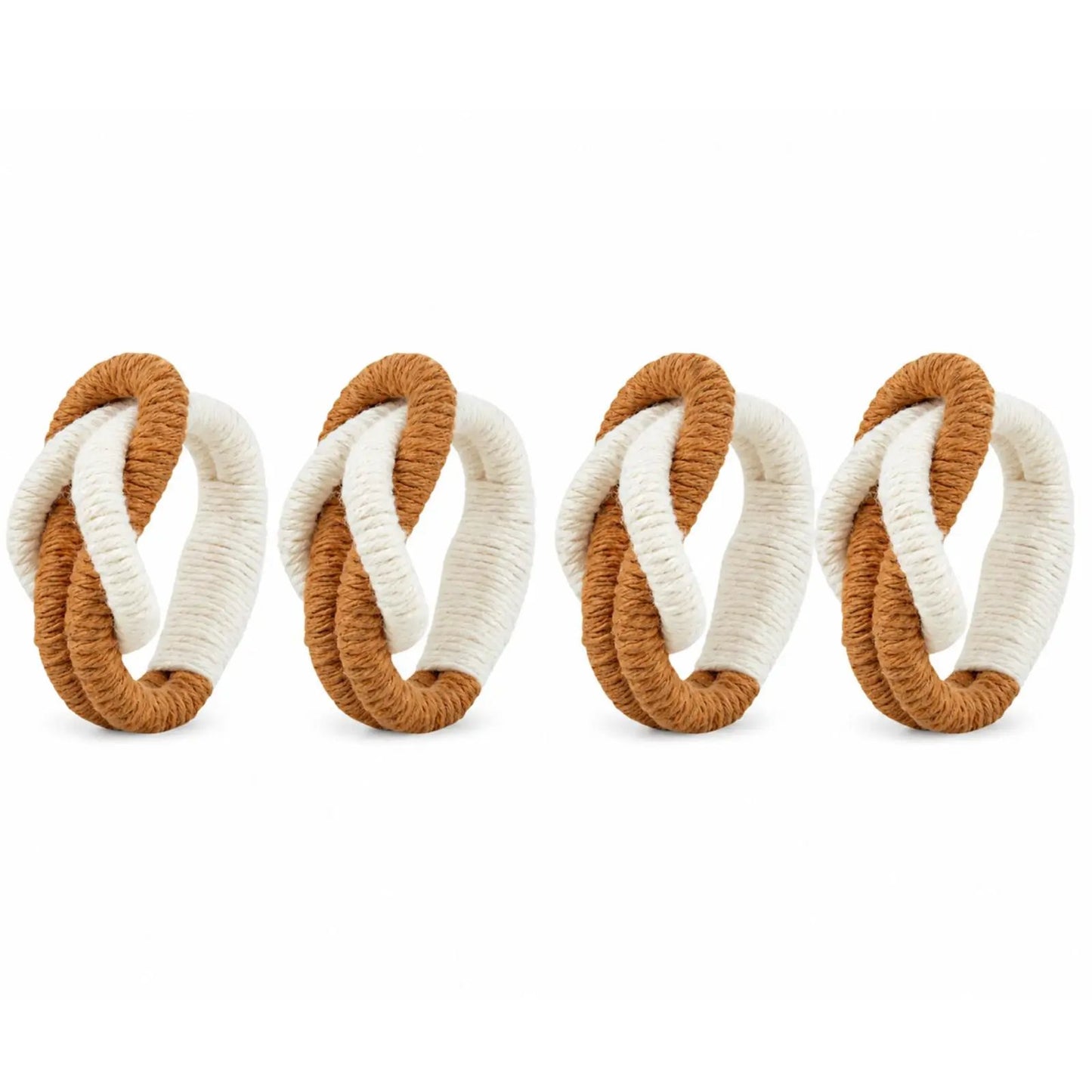 Double braided napkin rings with cotton thread in brown and white, set of 4 by Talah Home on Tampa Home & Garden Store