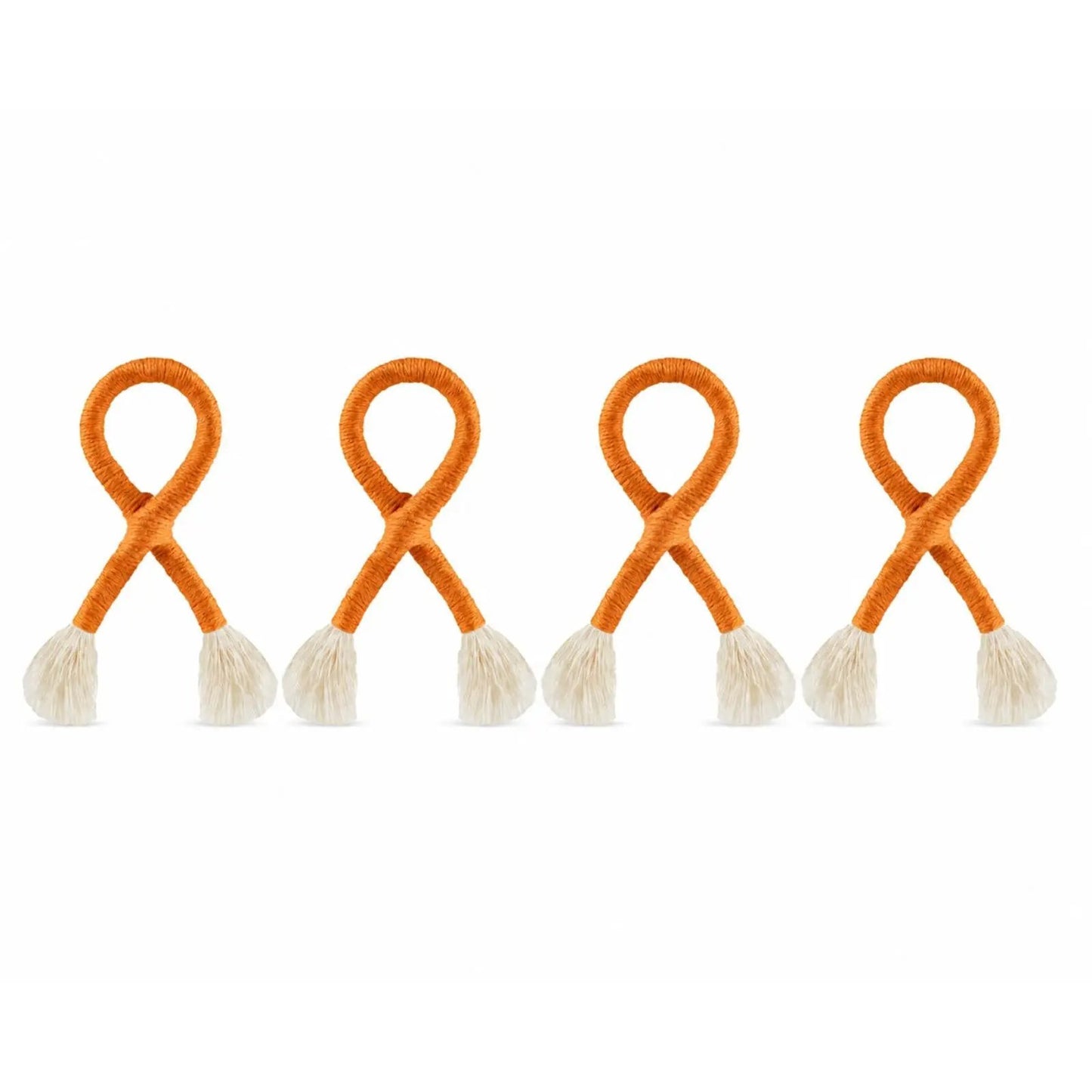 Napkin rings orange nautical knot rope with white tassels, set of 5 for coastal tables on Tampa Home & Garden Store