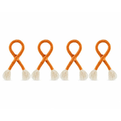 Napkin rings orange nautical knot rope with white tassels, set of 5 for coastal tables on Tampa Home & Garden Store
