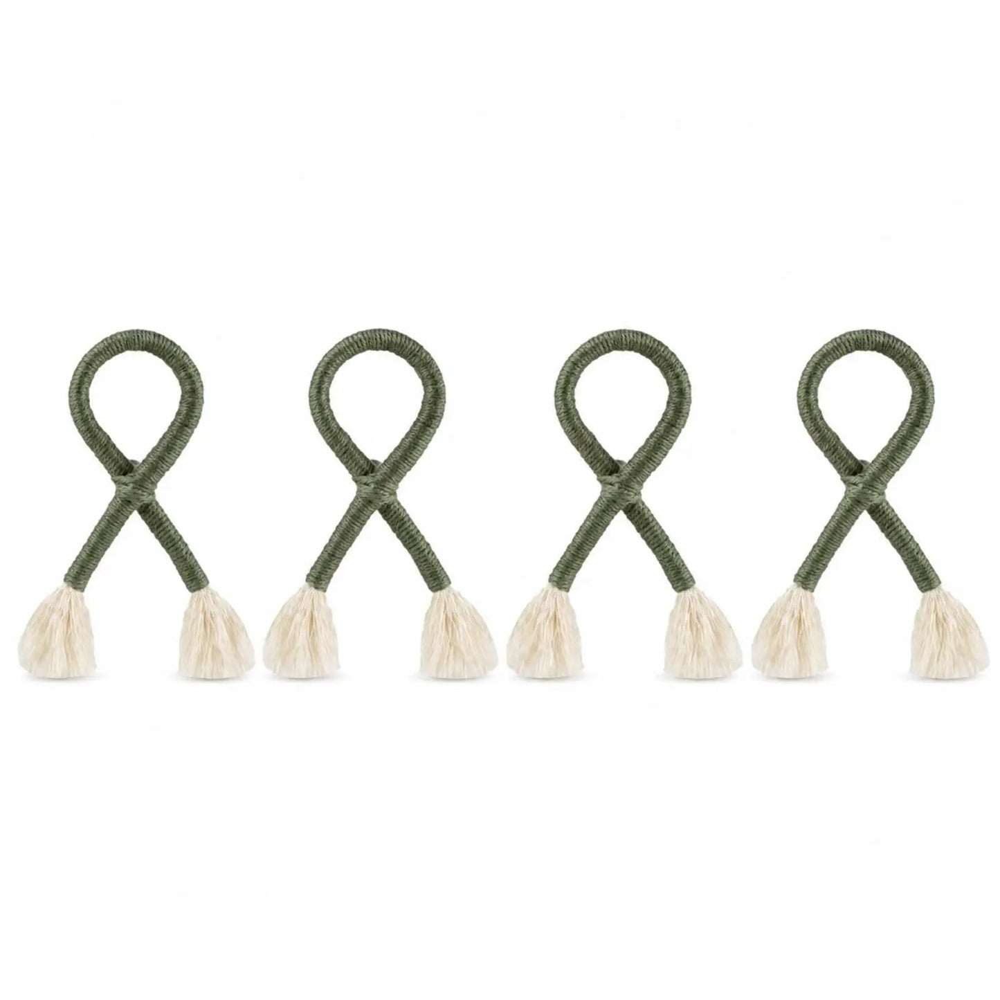 Nautical knot napkin rings set of 5 in olive green rope with tassels by Talah Home on Tampa Home & Garden Store