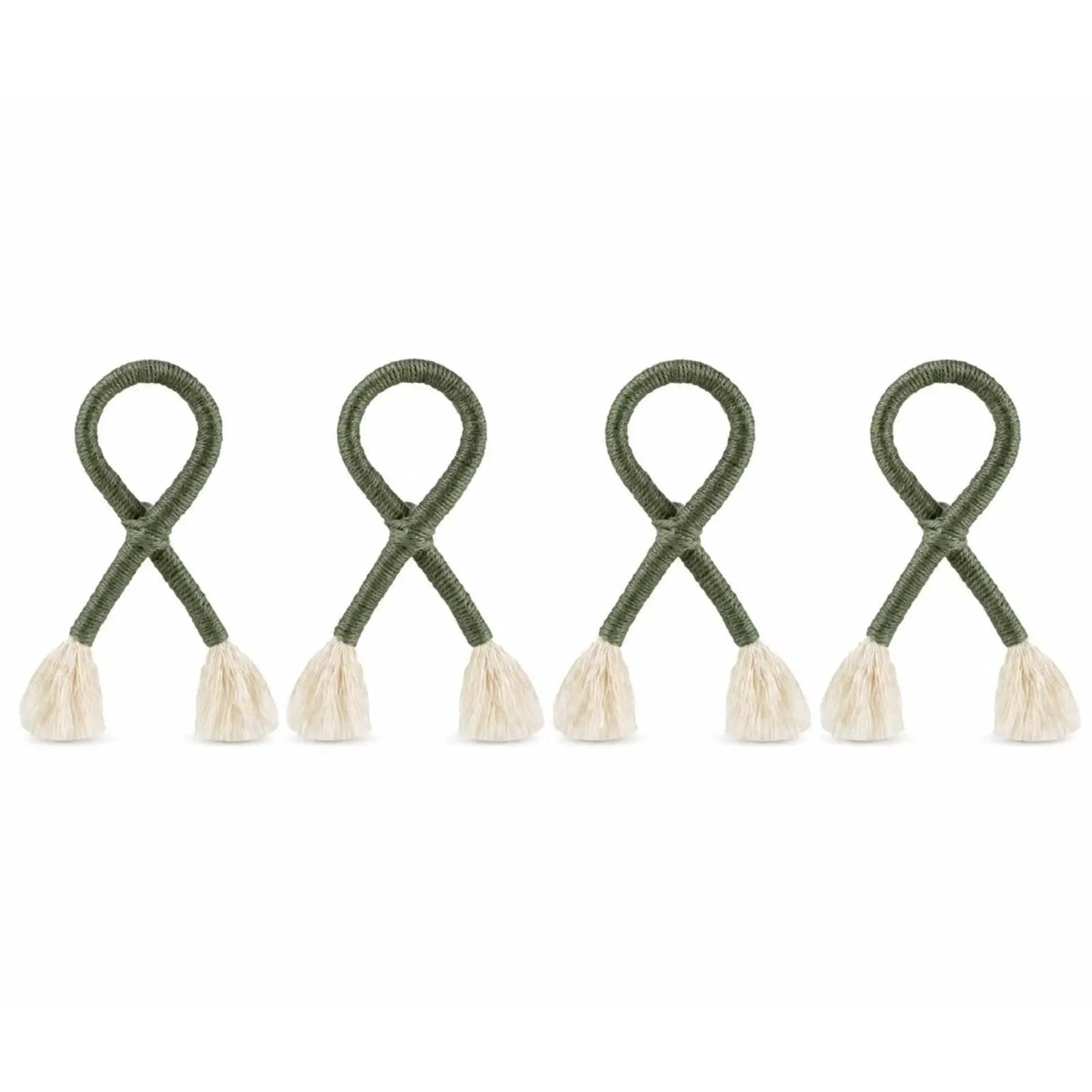 Nautical knot napkin rings set of 5 in olive green rope with tassels by Talah Home on Tampa Home & Garden Store