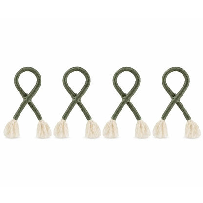 Nautical knot napkin rings set of 5 in olive green rope with tassels by Talah Home on Tampa Home & Garden Store
