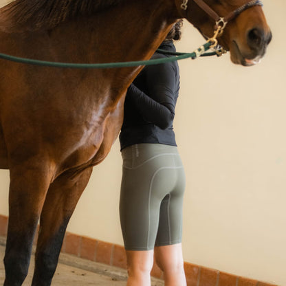 Equestrian Underwear knee-length shorts, gray-green with seam panels, Eques Pante on Tampa Home & Garden Store