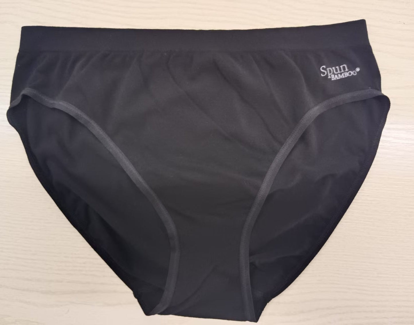 New women's bamboo/cotton high leg brief underwear in black with Spun Bamboo logo on Tampa Home & Garden Store