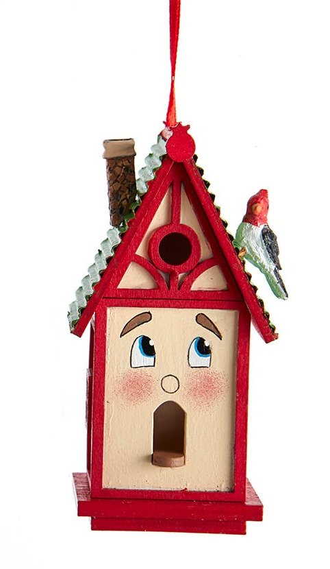Whimsical Wooden Birdhouse Ornament - Red - Tampa Home & Garden Store