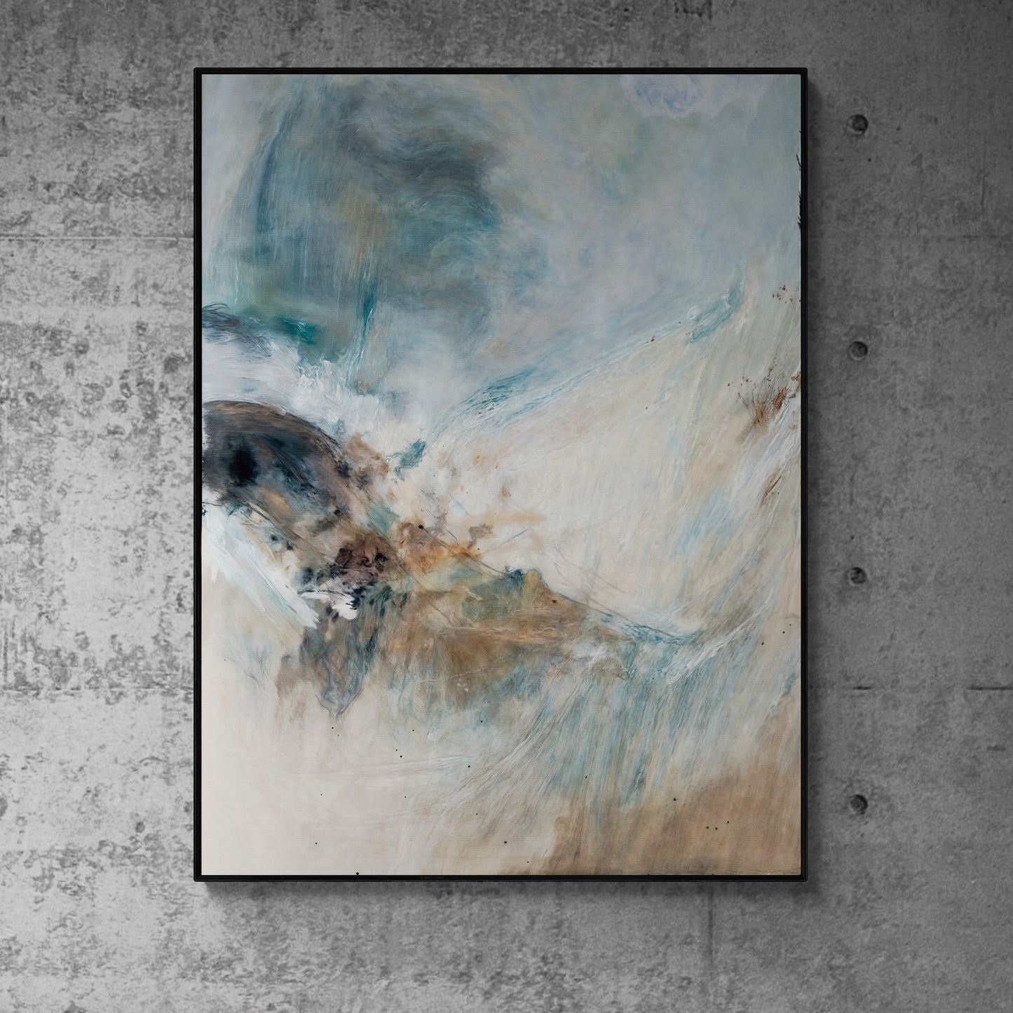 Canvas Whispering Coast II by Tailored Canvases, blue beige abstract seascape canvas framed on Tampa Home & Garden Store