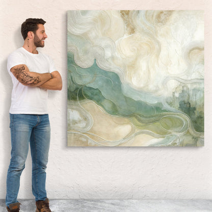Canvas print Whispering Currents by Tailored Canvases; abstract swirl in teal and beige on Tampa Home & Garden Store