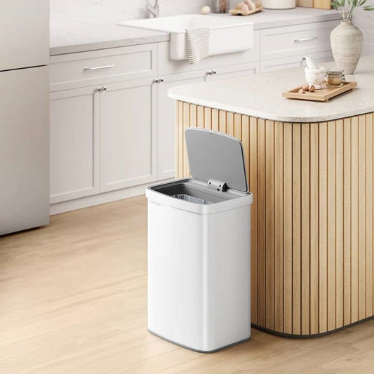 White 13-Gal. Trash Can with Motion Sensor Lid and Odor Absorbing Carbon Filter - Tampa Home & Garden Store