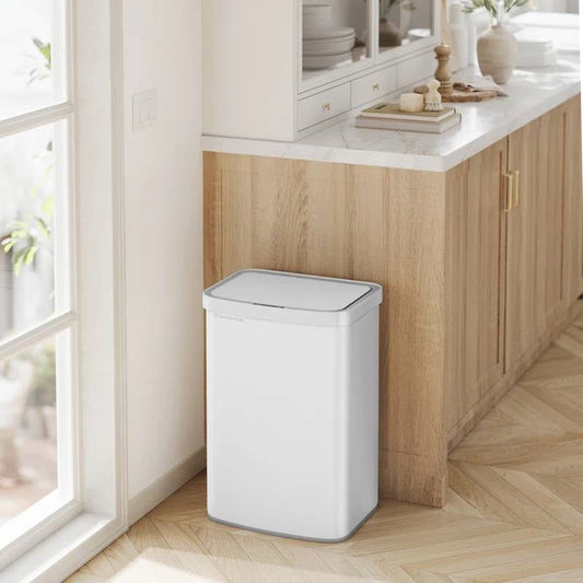 White 13-Gal. Trash Can with Motion Sensor Lid and Odor Absorbing Carbon Filter - Tampa Home & Garden Store