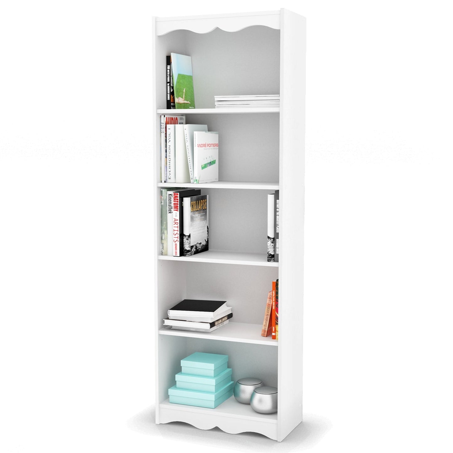 White 72-inch High Bookcase with Soft Arches and 5 Shelves - Tampa Home & Garden Store