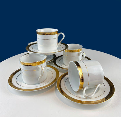 White China Cups and Saucers: Gold Embossed Band, Set of 5 - Tampa Home & Garden Store