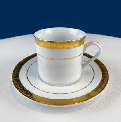 White China Cups and Saucers: Gold Embossed Band, Set of 5 - Tampa Home & Garden Store