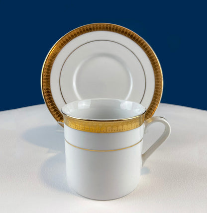 White China Cups and Saucers: Gold Embossed Band, Set of 5 - Tampa Home & Garden Store