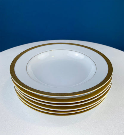White & Gold Dish Set. Wedding Band China. Sango Spun Gold. Dinner, Salad or Dessert, Soup Plates, Sugar Bowl, Serving Dishes. - Tampa Home & Garden Store