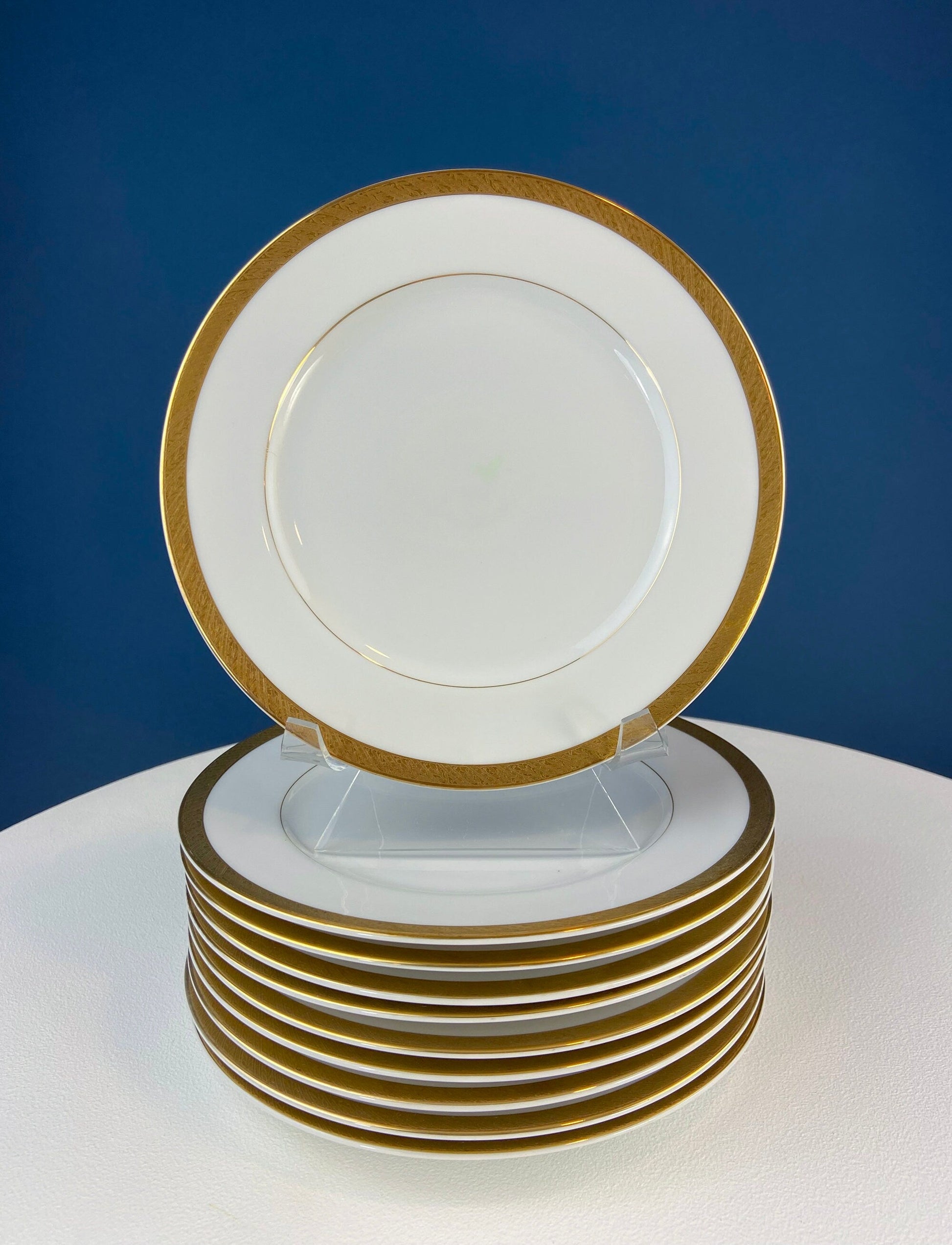 White & Gold Dish Set. Wedding Band China. Sango Spun Gold. Dinner, Salad or Dessert, Soup Plates, Sugar Bowl, Serving Dishes. - Tampa Home & Garden Store