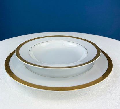White & Gold Dish Set. Wedding Band China. Sango Spun Gold. Dinner, Salad or Dessert, Soup Plates, Sugar Bowl, Serving Dishes. - Tampa Home & Garden Store