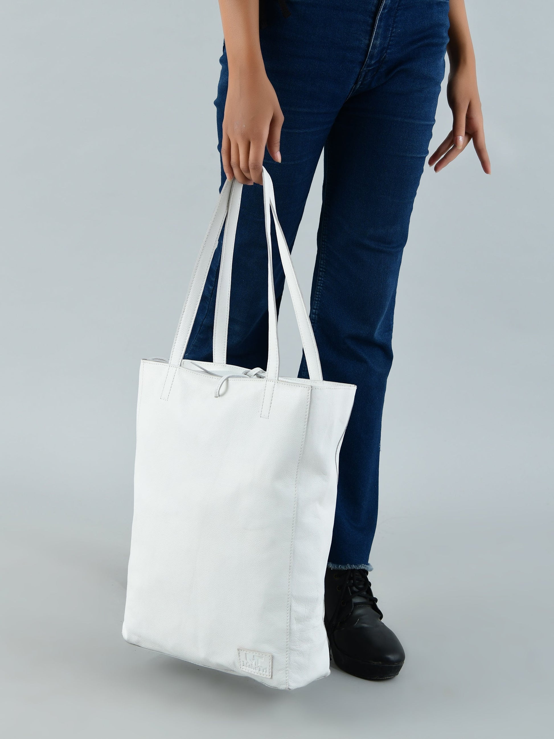 White Leather Shoulder Tote Bag - Tampa Home & Garden Store