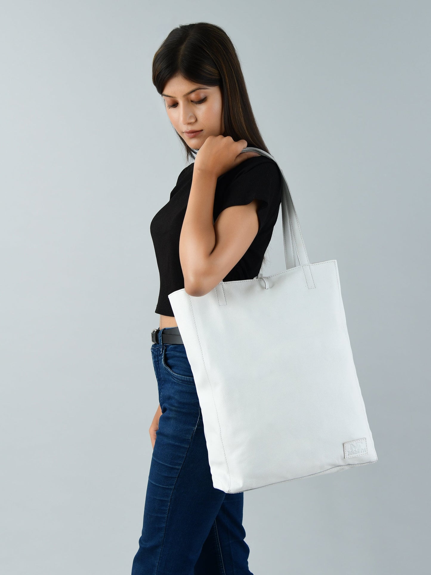 White Leather Shoulder Tote Bag - Tampa Home & Garden Store