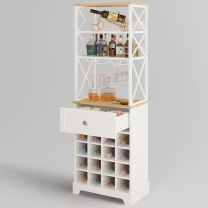 White/Natural Wine Bottle & Glass Rack Cabinet Bar Storage - Tampa Home & Garden Store