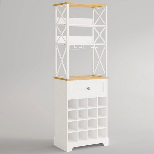 White/Natural Wine Bottle & Glass Rack Cabinet Bar Storage - Tampa Home & Garden Store