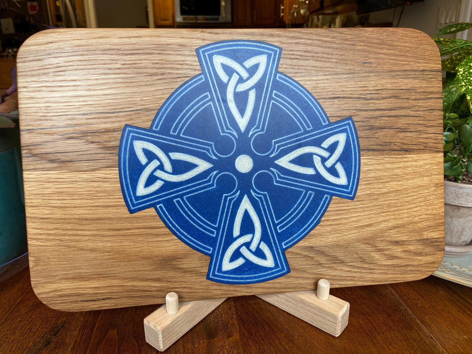 White Oak Charcuterie Board with Celtic Cross Resin Inlay - Handmade in USA - Tampa Home & Garden Store