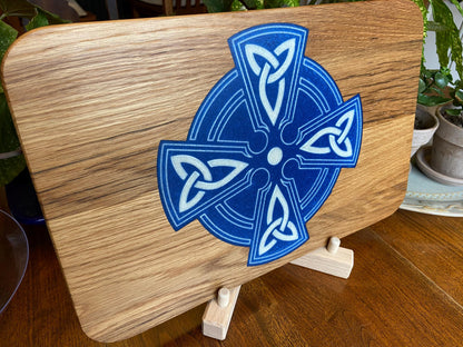 White Oak Charcuterie Board with Celtic Cross Resin Inlay - Handmade in USA - Tampa Home & Garden Store