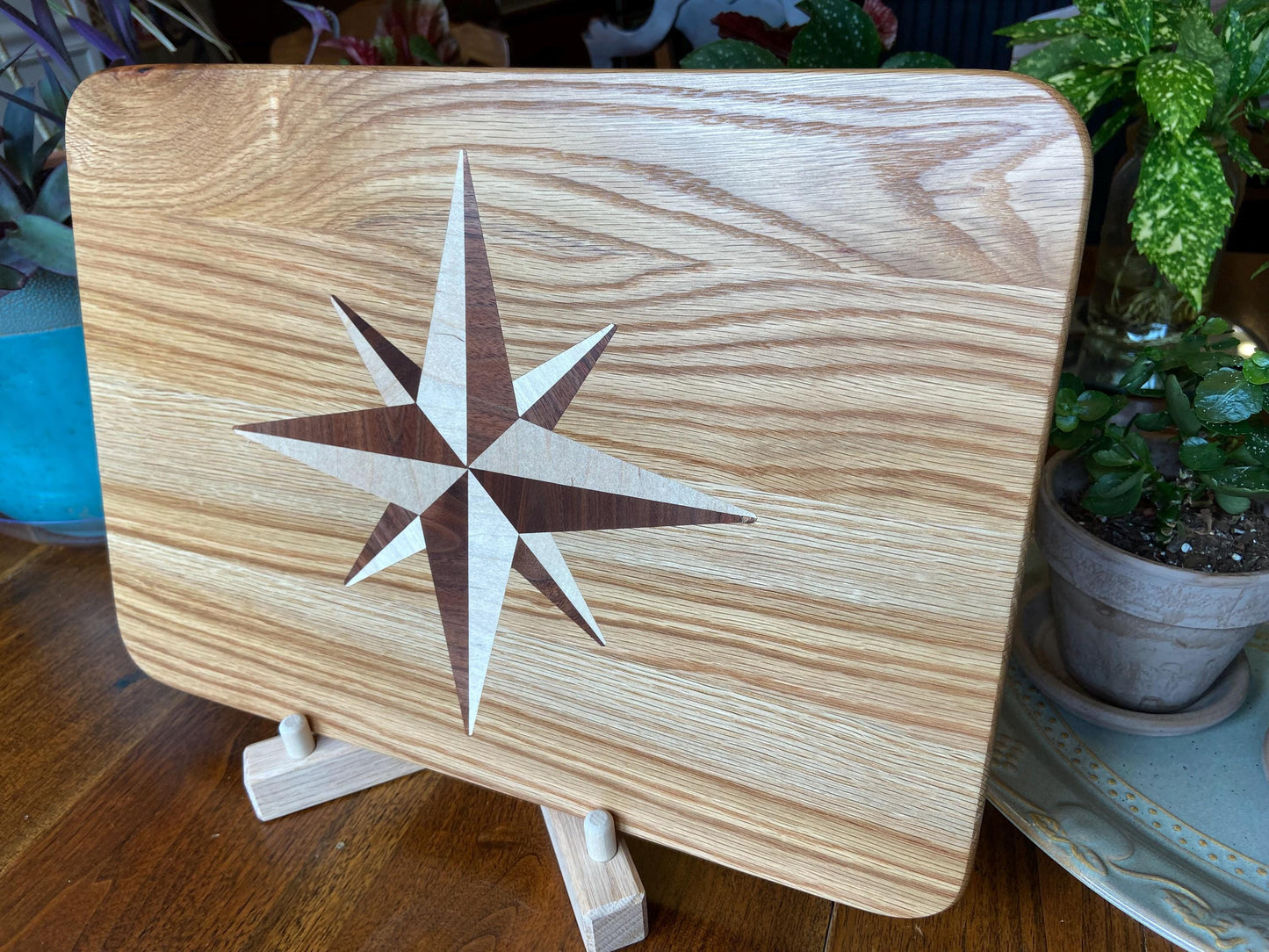 White Oak Charcuterie Board with Compass Rose Inlay - Handcrafted Woodwork - Tampa Home & Garden Store
