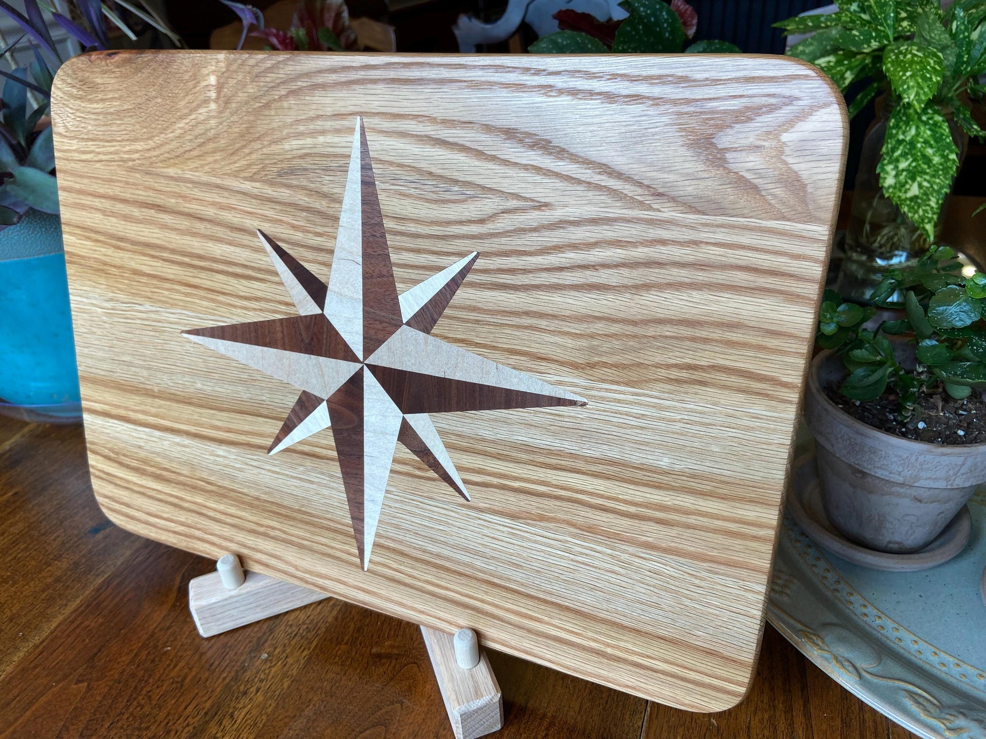 White Oak Charcuterie Board with Compass Rose Inlay - Handcrafted Woodwork - Tampa Home & Garden Store