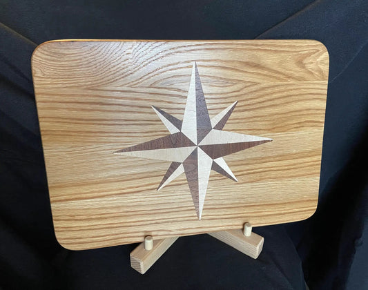 White Oak Charcuterie Board with Compass Rose Inlay, natural wood grain, serving tray on Tampa Home & Garden Store