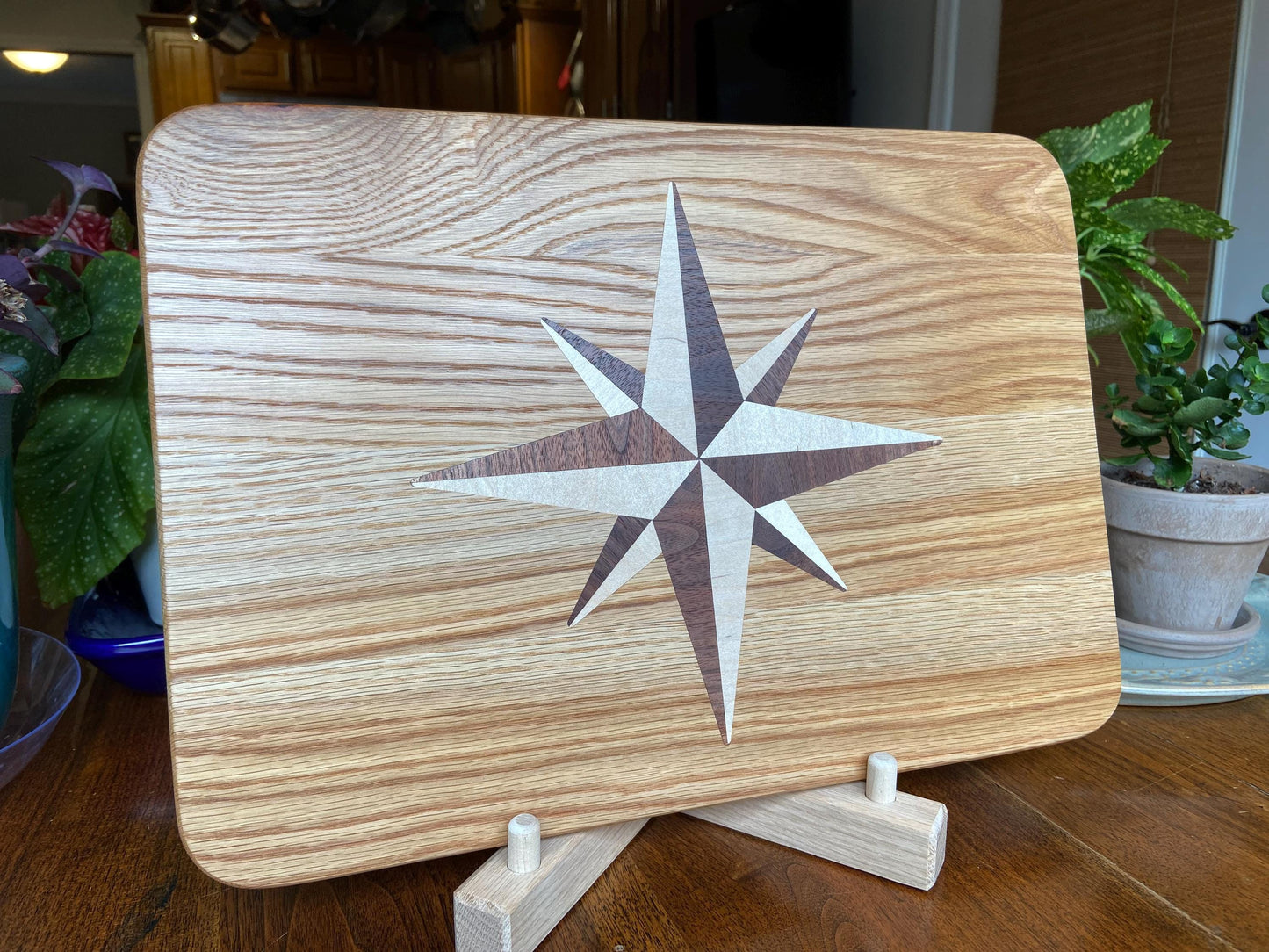 White Oak Charcuterie Board with Compass Rose Inlay - Handcrafted Woodwork - Tampa Home & Garden Store