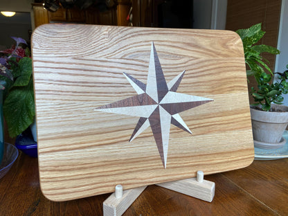 White Oak Charcuterie Board with Compass Rose Inlay - Handcrafted Woodwork - Tampa Home & Garden Store