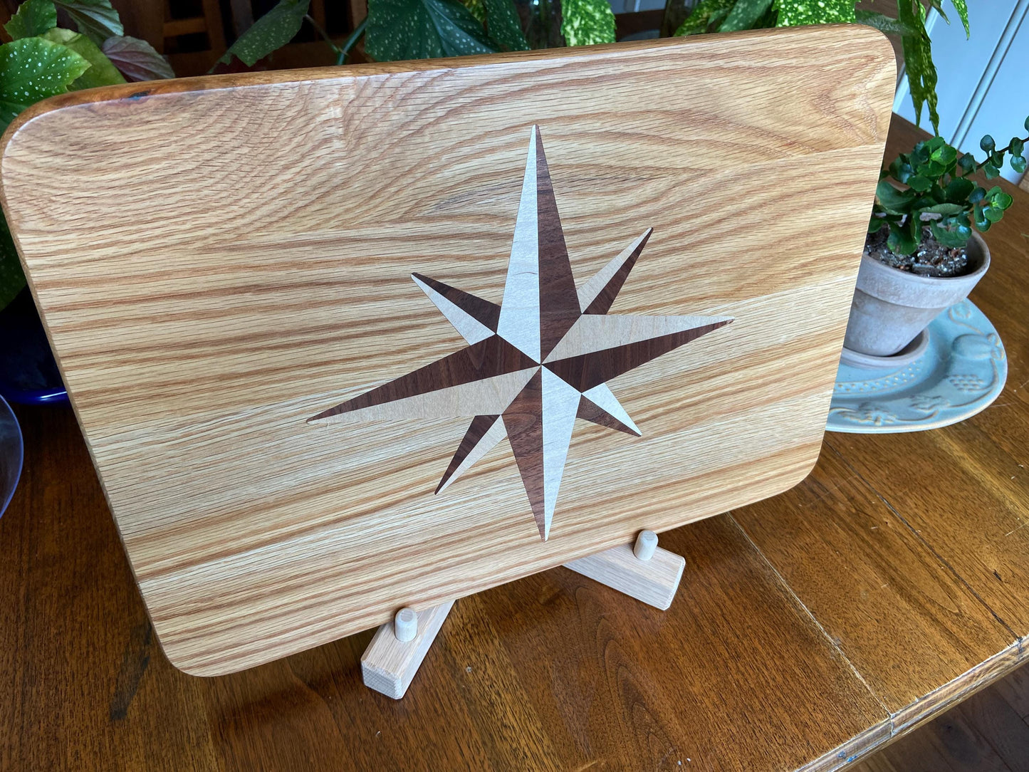 White Oak Charcuterie Board with Compass Rose Inlay - Handcrafted Woodwork - Tampa Home & Garden Store