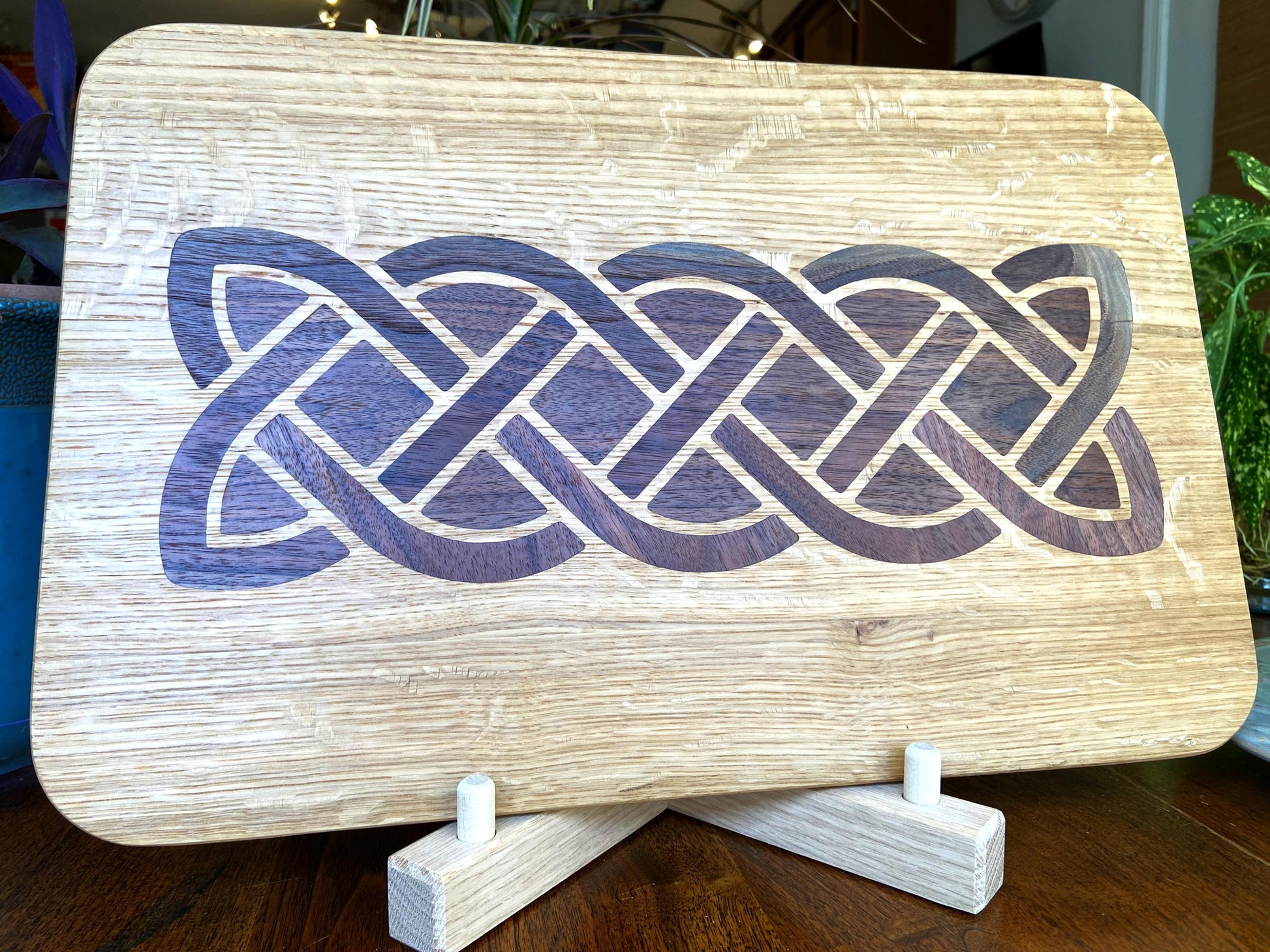 White Oak charcuterie board - complex Celtic knot inlay. - Tampa Home & Garden Store