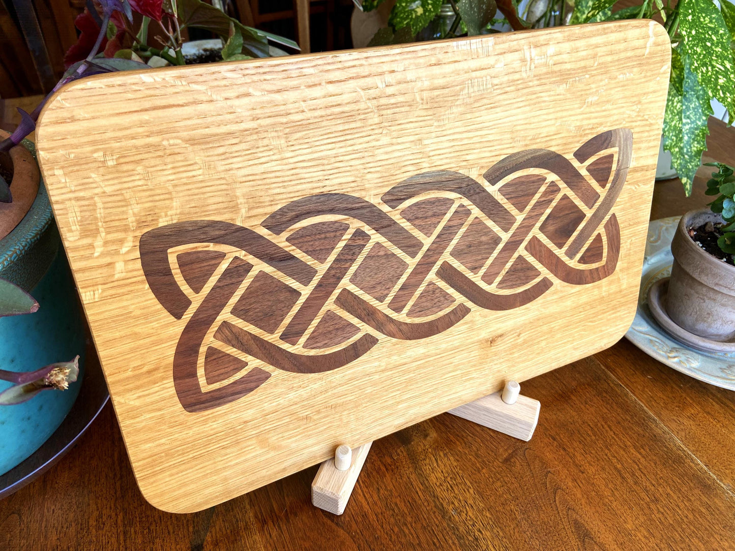 White Oak charcuterie board - complex Celtic knot inlay. - Tampa Home & Garden Store