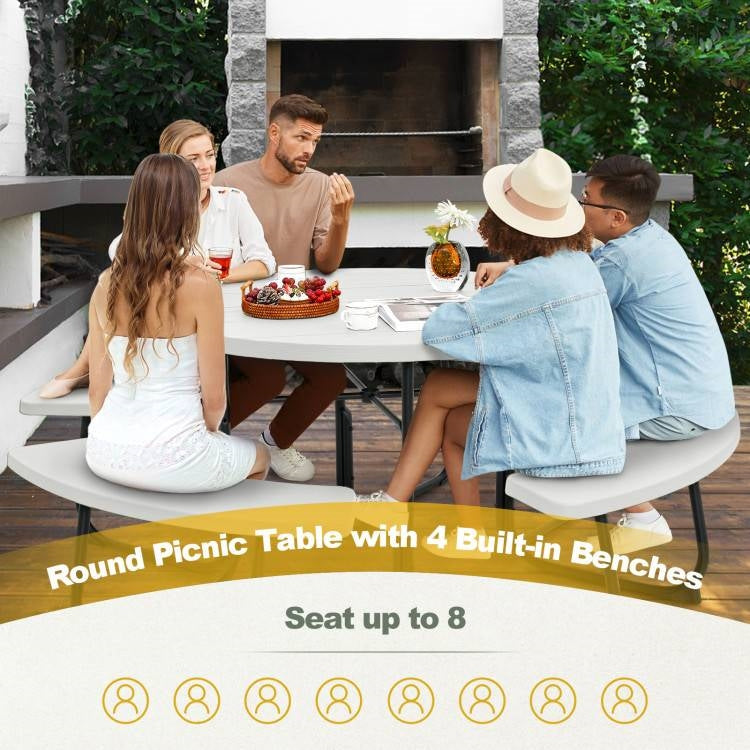 White Outdoor Metal and HDPE Picnic Table Bench Set with Umbrella Hole - Seats 8 - Tampa Home & Garden Store