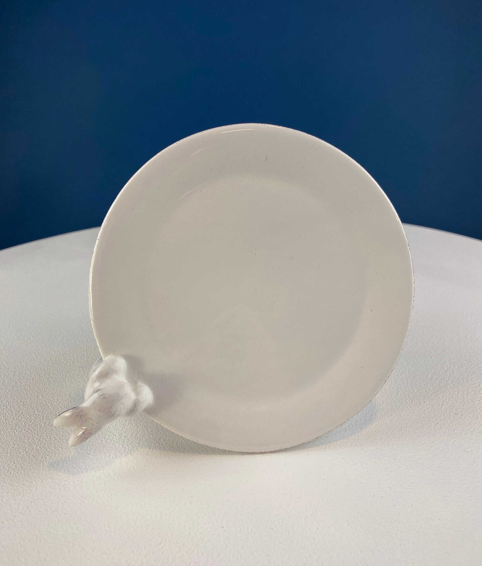 White Porcelain, Cupcake Sized Stand. Climbing Bunnies Detail. Rabbit Themed Table Accessories. Candy Dish, Candle Holder, Modern Farmhouse. - Tampa Home & Garden Store