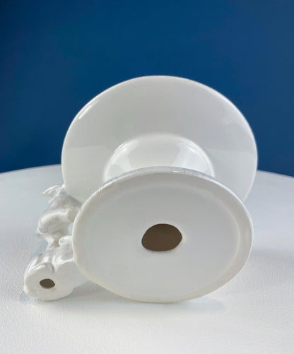White Porcelain, Cupcake Sized Stand. Climbing Bunnies Detail. Rabbit Themed Table Accessories. Candy Dish, Candle Holder, Modern Farmhouse. - Tampa Home & Garden Store