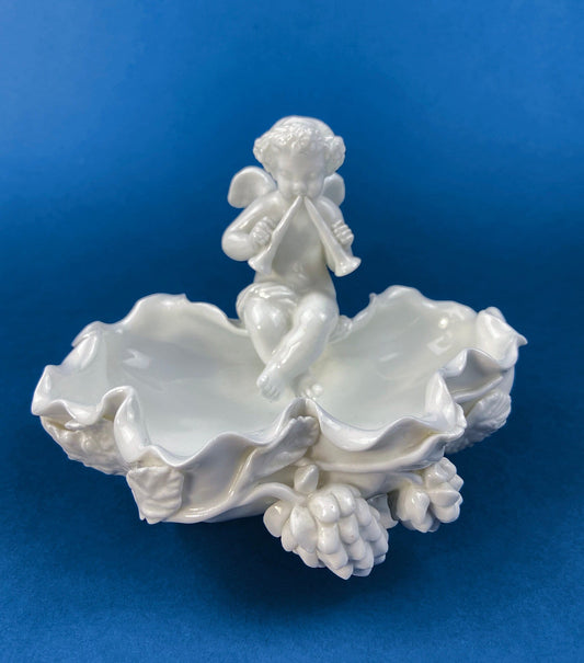 White Porcelain Cupid Soap Potpourri Serving Dish. Cupid Playing Flute. Gilman Coll. "Amore", NY. Original. Gift of Love. White Table Decor. - Tampa Home & Garden Store