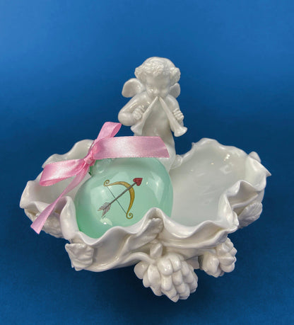White Porcelain Cupid Soap Potpourri Serving Dish. Cupid Playing Flute. Gilman Coll. "Amore", NY. Original. Gift of Love. White Table Decor. - Tampa Home & Garden Store