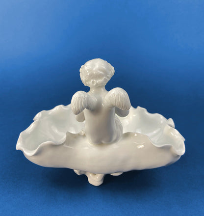 White Porcelain Cupid Soap Potpourri Serving Dish. Cupid Playing Flute. Gilman Coll. "Amore", NY. Original. Gift of Love. White Table Decor. - Tampa Home & Garden Store