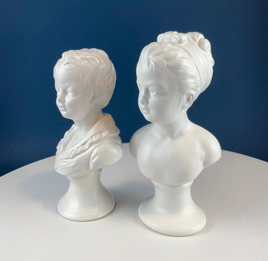 White Porcelain Girl and Boy Busts. Victorian Children Statues for Office or Library. Napcoware. Gift for Reader or Librarian. Cottagecore. - Tampa Home & Garden Store